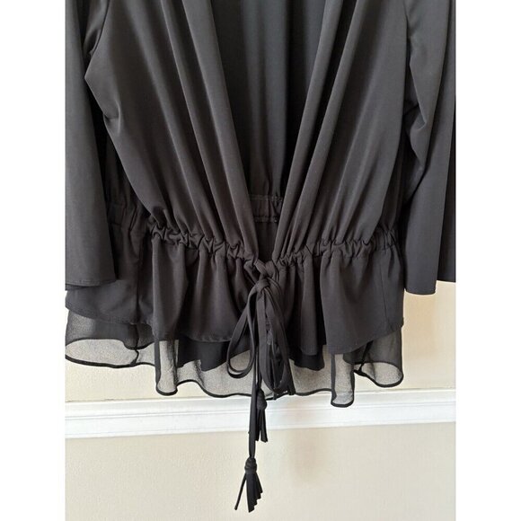 Lane Bryant Size 22/24 Black Stretchy Cardigan Top Tassel Tie Front Mesh Trim - Picture 4 of 6